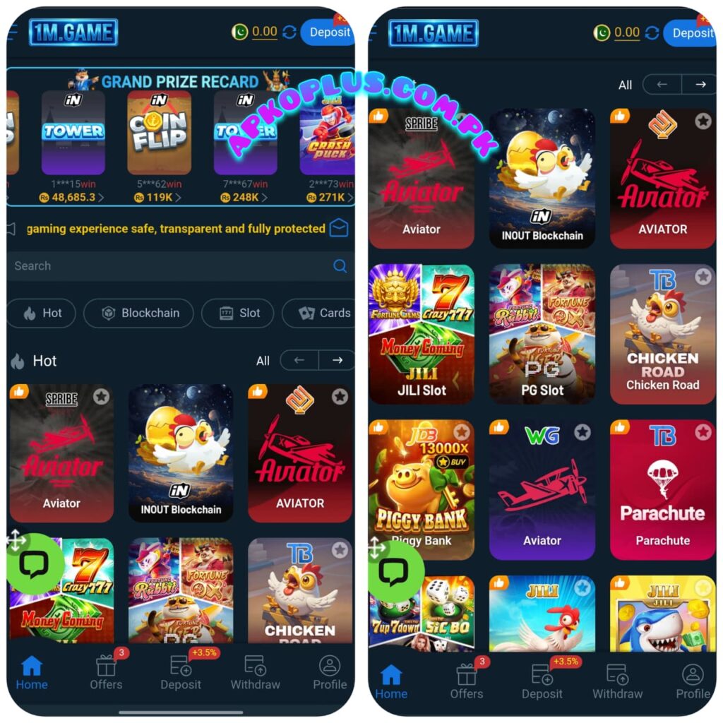 Gaming interface with various options